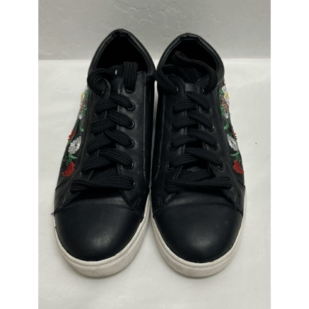 Steve Madden Sz 8 Marcelo Black Faux‎ Leather Embroidered Beaded Boho Sneakers